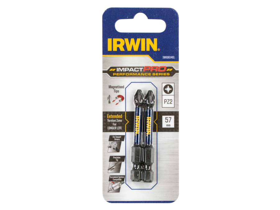 Irwin IW6061413 Impact Pro Performance Screwdriver Bits PZ1 57mm with 2 Bits