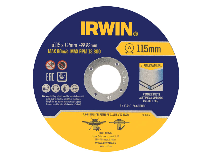 Irwin IW8082105 Metal Cutting Disc 115 x 1.2 x 22.2mm Tin of 10