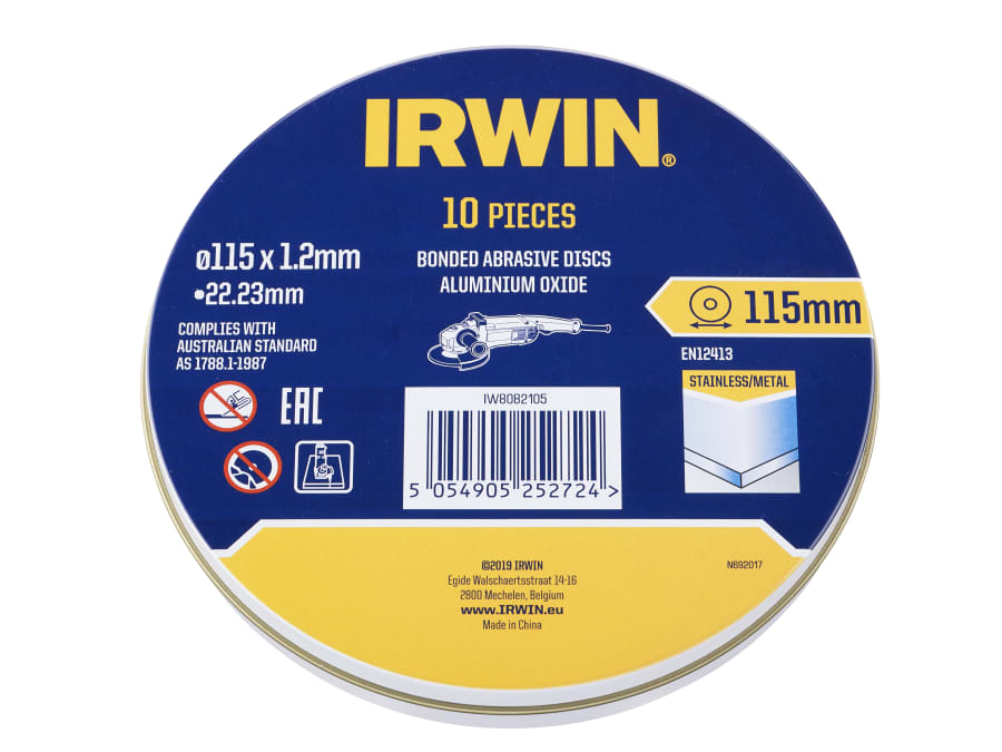 Irwin IW8082105 Metal Cutting Disc 115 x 1.2 x 22.2mm Tin of 10