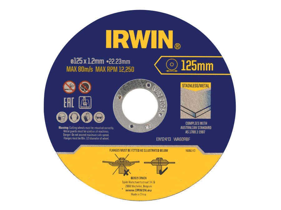 Irwin IW8082106 Metal Cutting Disc 125 x 1.2 x 22.2mm Tin of 10