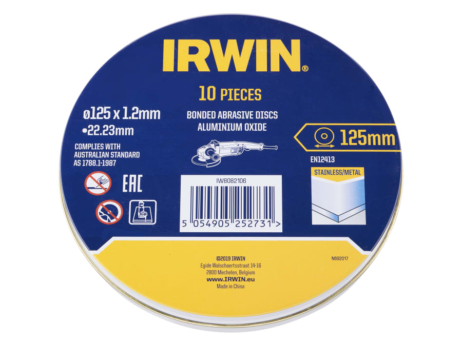 Irwin IW8082106 Metal Cutting Disc 125 x 1.2 x 22.2mm Tin of 10