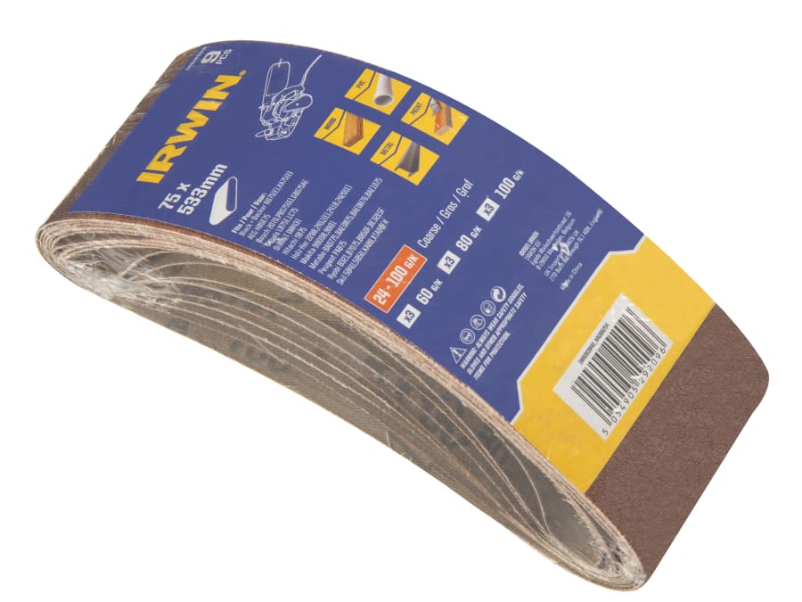 Irwin IW8083840 9 Piece 75 x 533mm Sanding Belt Set