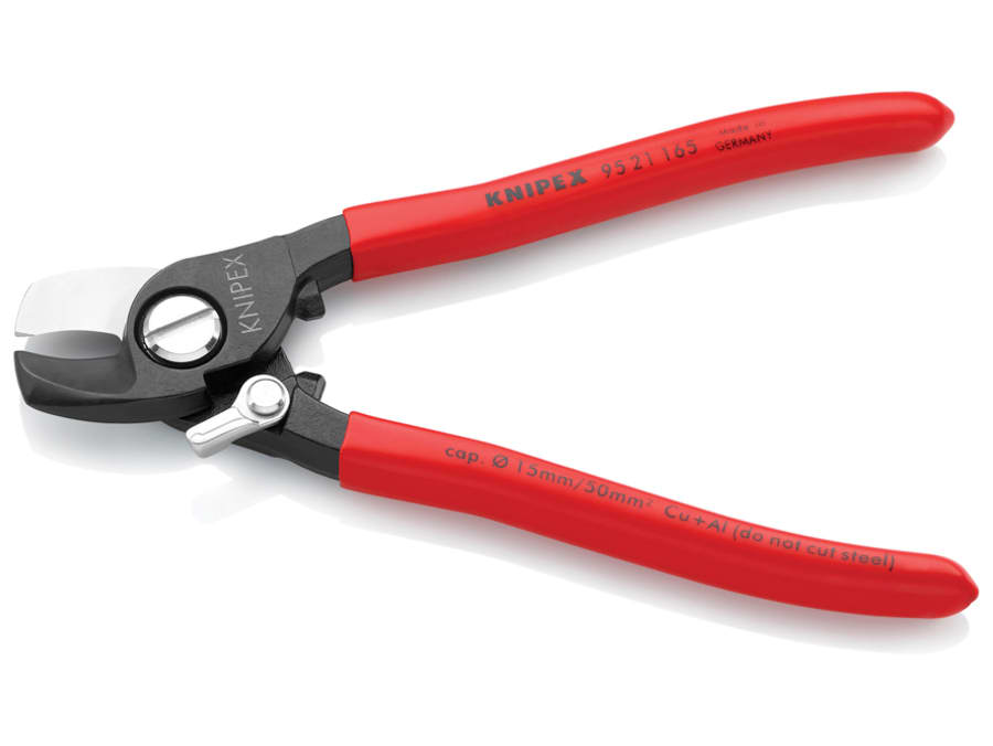 Knipex 9521165SB 165mm Cable Shears with Plastic Coated Grip and Return Spring