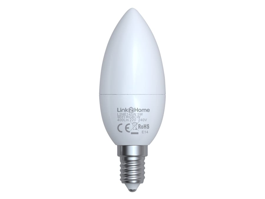 Link2home L2HE145W Wi-Fi LED SES (E14) Opal Candle Dimmable Bulb 5W 400lm White + RGB