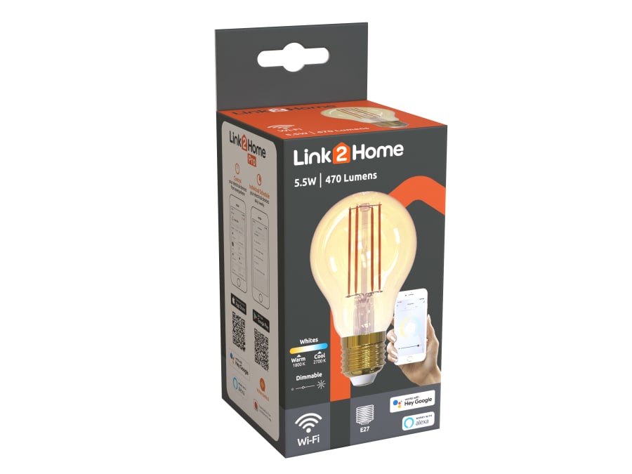 Link2home L2HFE276W Wi-Fi LED ES GLS Filament Dimmable Bulb White
