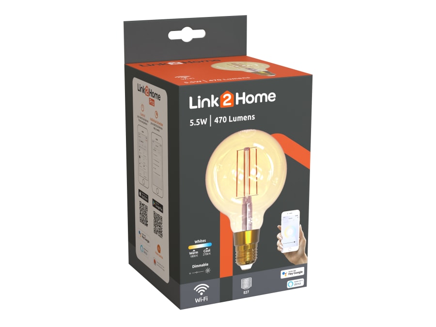 Link2home L2HFE27L6W Wi-Fi LED ES Balloon Filament Dimmable Bulb