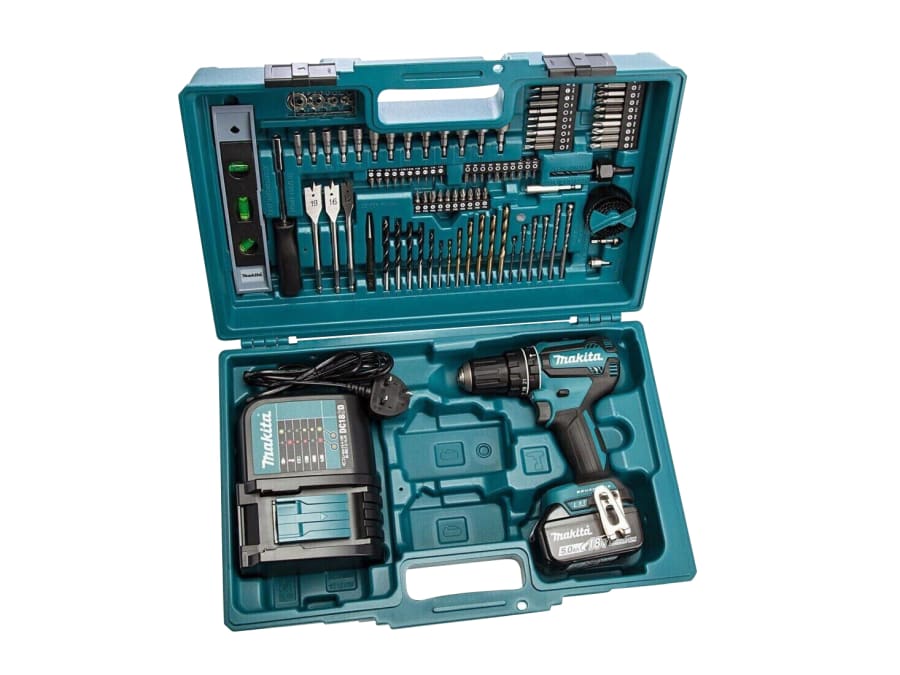 Makita DHP485STX5 18V Brushless Combi Drill with 1 × 5.0Ah Battery and 101 Piece Bit Set