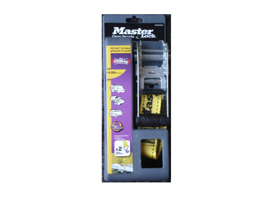 Master Lock 3058EURDAT 4.50m Ratchet Tie-Down with J-Hooks