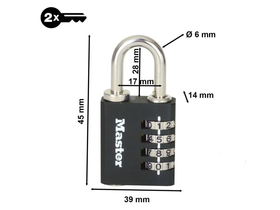 Master Lock 7641EURDBLK 40mm Set-Your-Own Combination Padlock