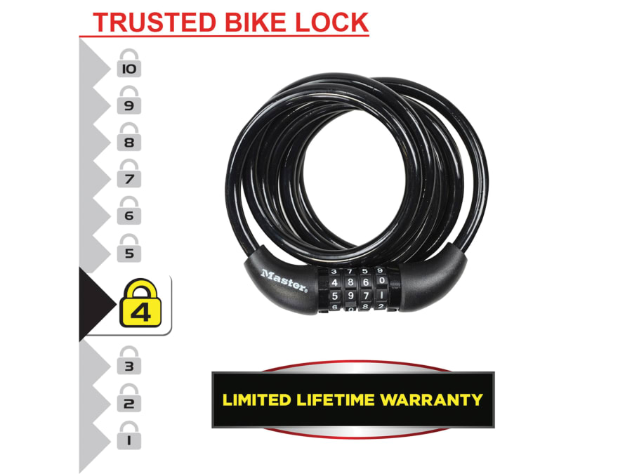Master Lock 8221EURDPRO 1.8m x 8mm Self Coiling Combination Cable