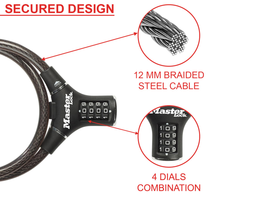 Master Lock 8229EURDPRO 0.9m x 12mm Combination Cable Lock