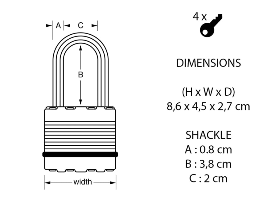 Master Lock M1EURDLF 45mm Laminated Steel Padlock with 38mm Shackle