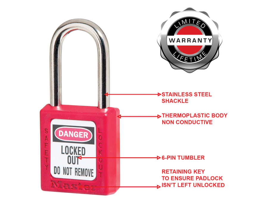 Master Lock 410RED 38mm Red Lockout Padlock