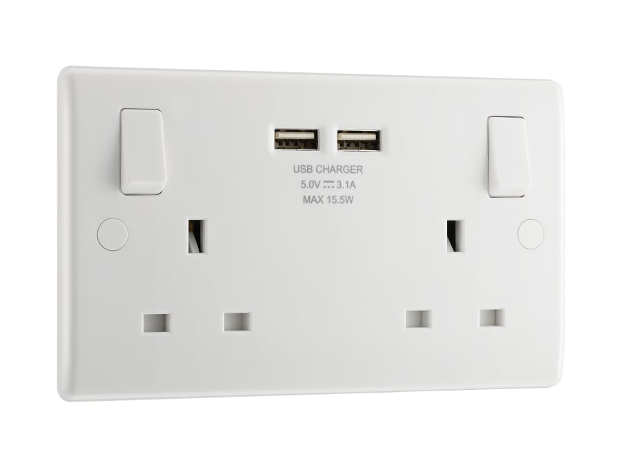 Masterplug 822U301 2-Gang Switched Socket with 2 USB Ports