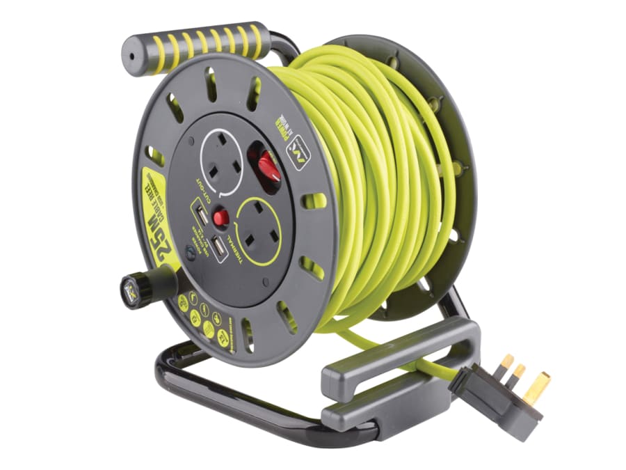 Masterplug OMU25132USLPX 25m 2-Socket & 2 USB Cable Reel