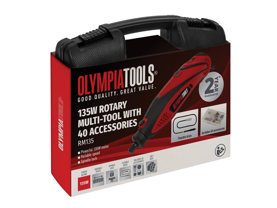 Olympia Power Tools 09300 135W 240V Mini Rotary Multi-Tool with 40 Piece Accessory Set