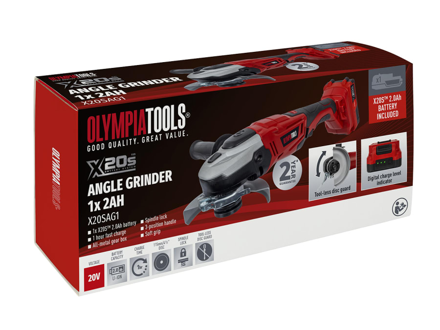 Olympia Power Tools 09940 X20S Angle Grinder 20V with 1 × 2.0Ah Battery