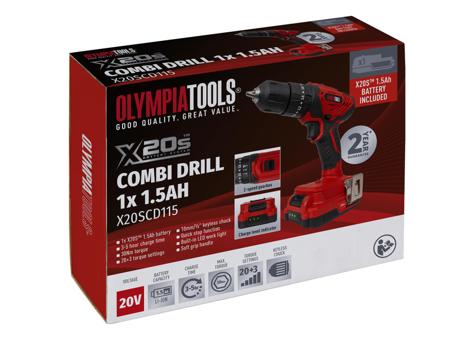 Olympia Power Tools 09910 20V Combi Drill with 1 × 1.5Ah Battery