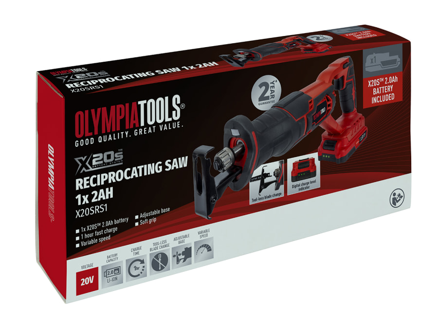 Olympia Power Tools 09950 X20S™ 20V Reciprocating Saw with 1 × 2.0Ah Battery