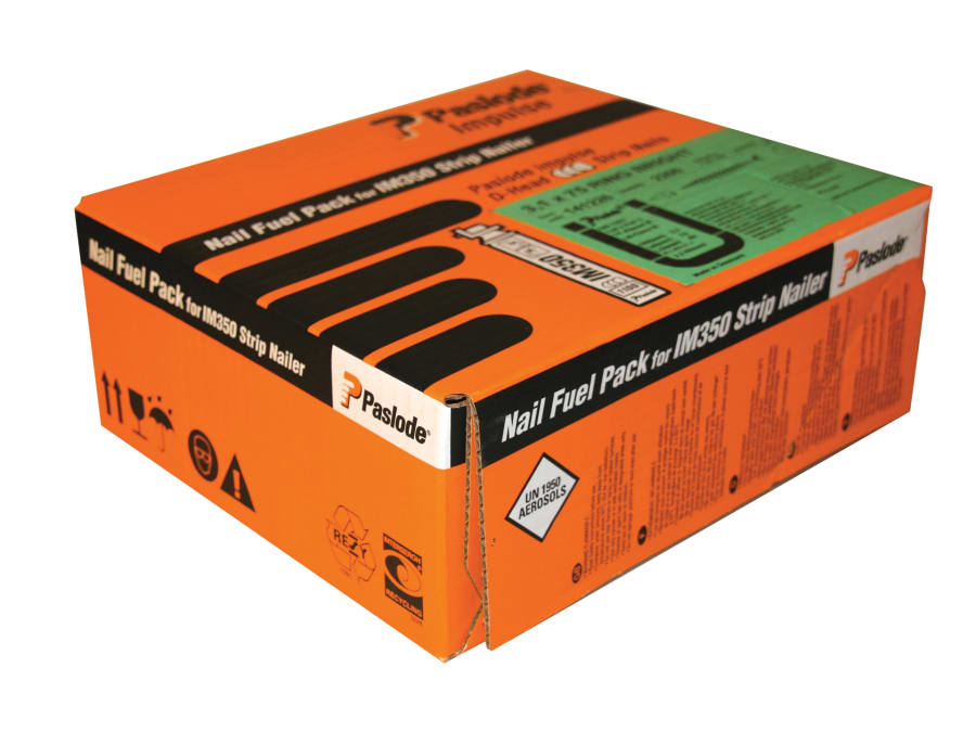 Paslode 141208 2.8 x 63mm IM350+ Ring Shank Nails Bright Finish Box of 3300 with 3 Fuel