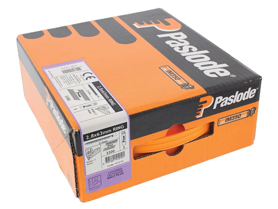 Paslode 141227 3.1 x 75mm IM350 Ring Nails Galv-Plus Finish Box of 2200 with 2 Fuel Cells