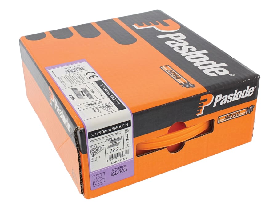 Paslode 141234 3.1 x 90mm IM350 Smooth Nails Galv-Plus Finish Box of 2200 with 2 Fuel