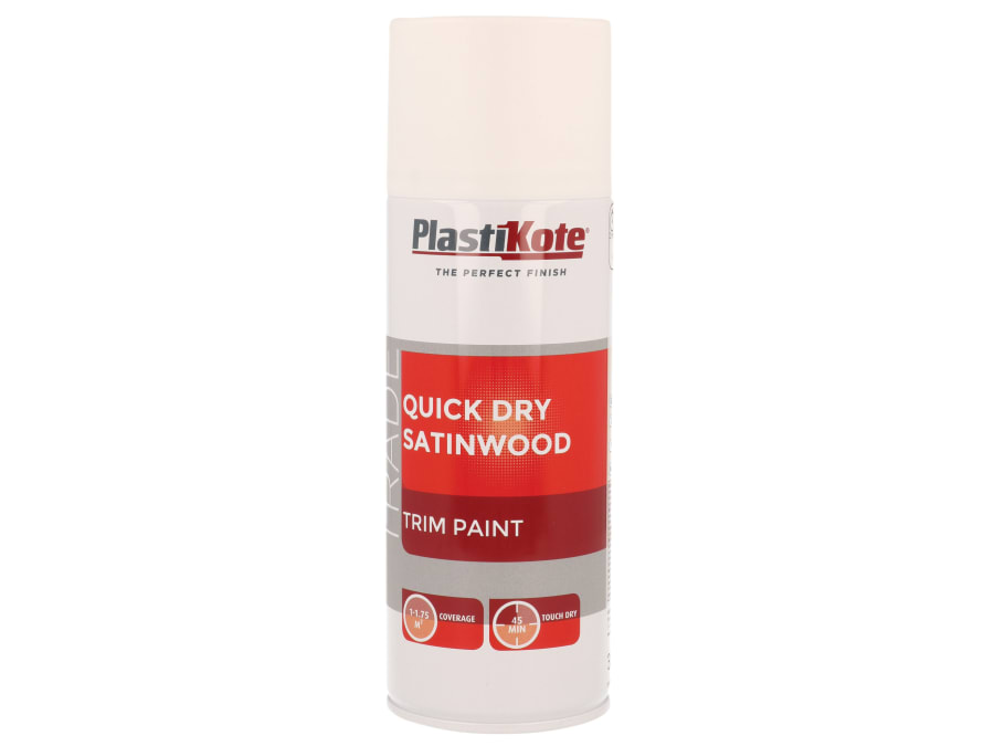 Plastikote 071006 Quick Dry Trim Spray Satinwood White 400ml