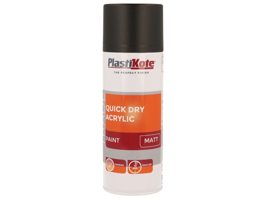 Plastikote 071008 Quick Dry Acrylic Spray Paint Matt Black 400ml
