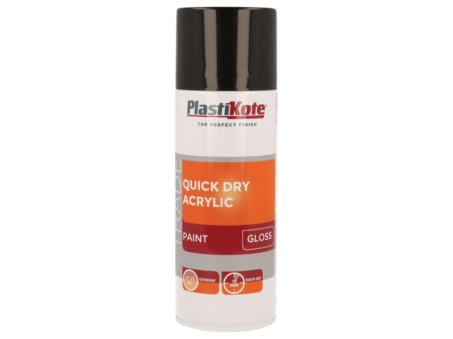Plastikote 071009 Quick Dry Acrylic Spray Paint Gloss Black 400ml