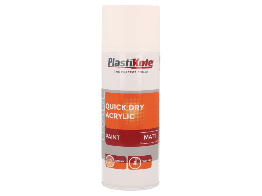 Plastikote 071010 Quick Dry Acrylic Spray Paint Matt White 400ml