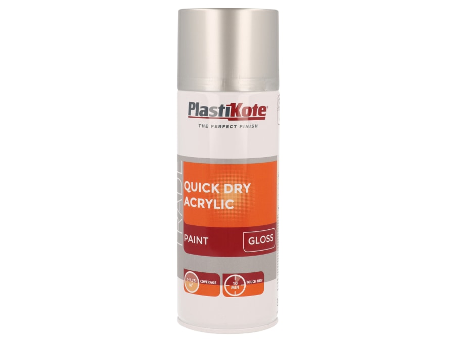 Plastikote 071013 Quick Dry Acrylic Spray Paint Gloss Silver 400ml