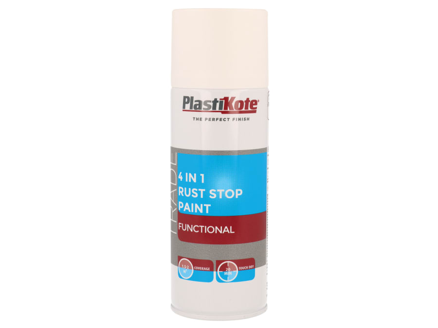 Plastikote 071022 4-in-1 Rust Stop Spray Paint White 400ml