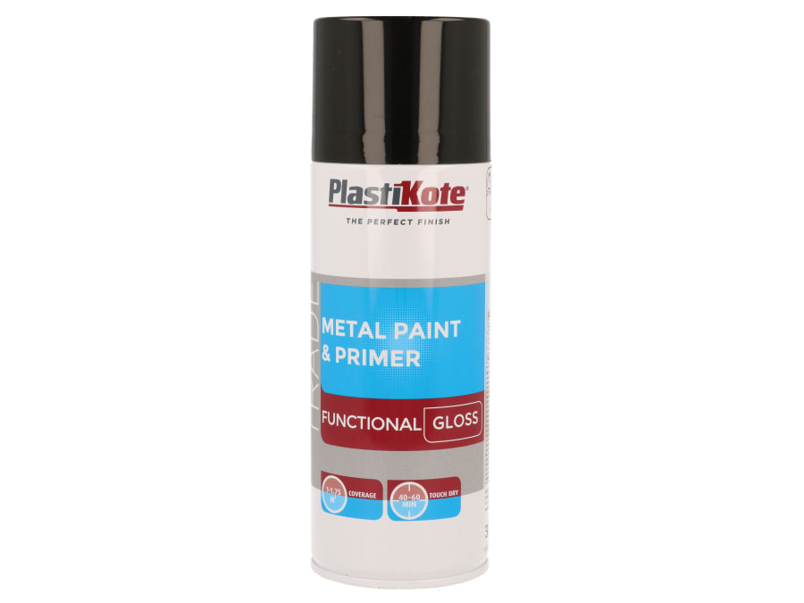 Plastikote 071024 Gloss Black Metal Spray Paint & Primer 400ml
