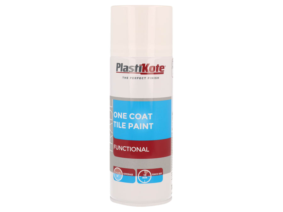 Plastikote 071026 One Coat Spray Tile Paint Gloss White 400ml