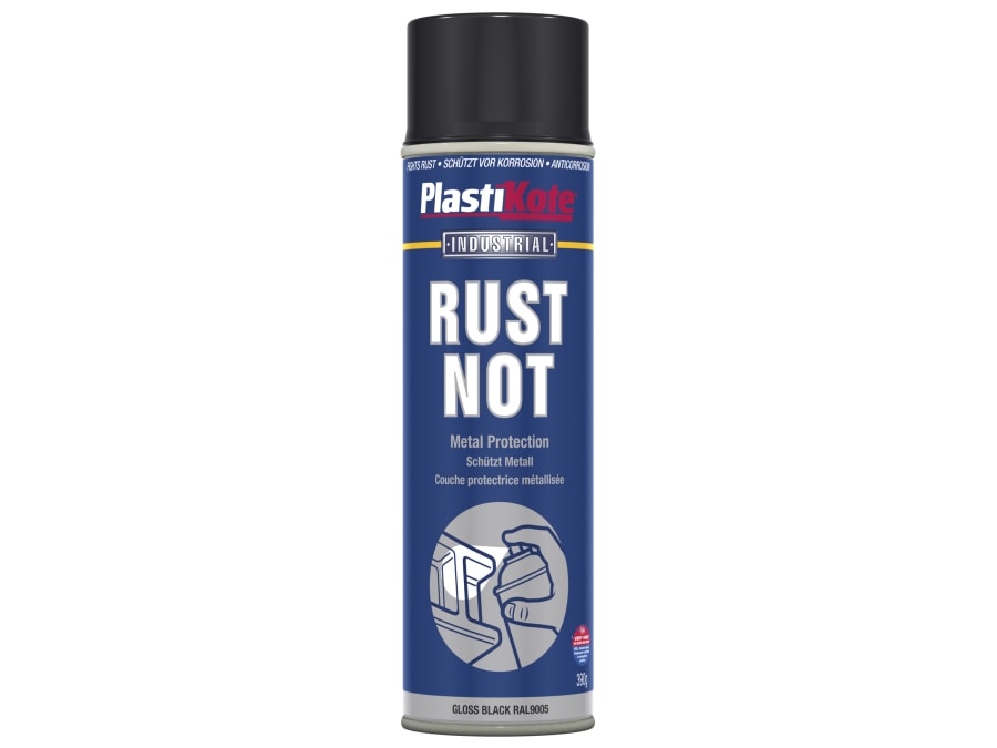 Plastikote 447783 Gloss Black Rust Not Spray 500ml