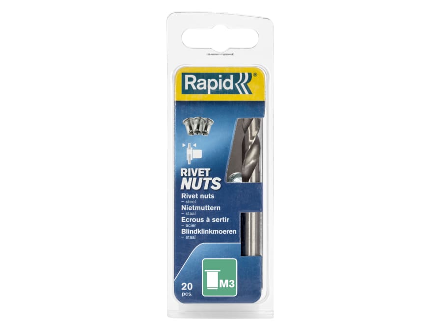 Rapid 5000670 Steel Rivet Nuts M3 with Drill Bit