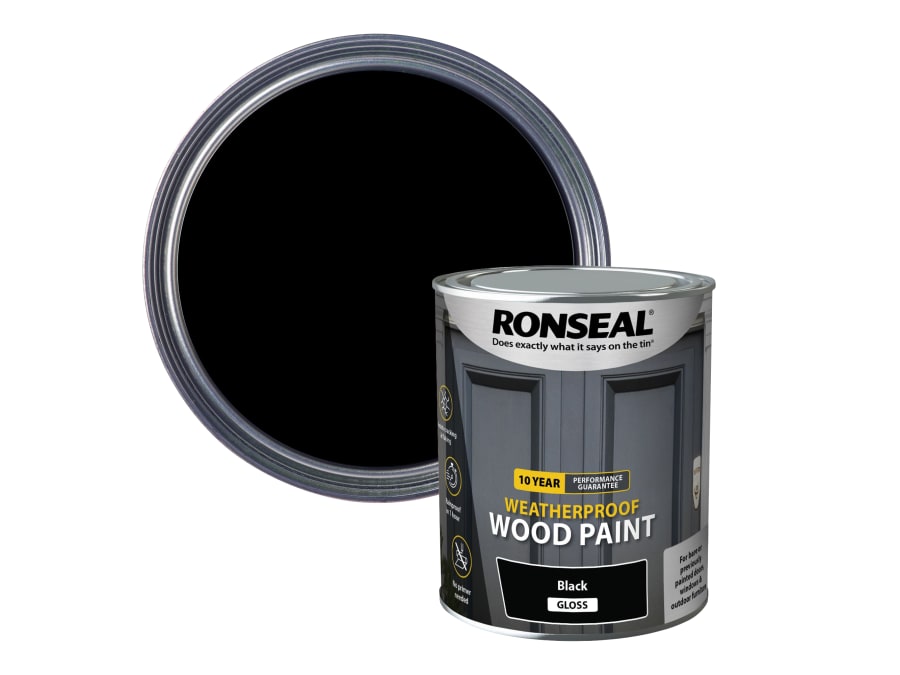 Ronseal 38772 10 Year Weatherproof Wood Paint Black Gloss 750ml