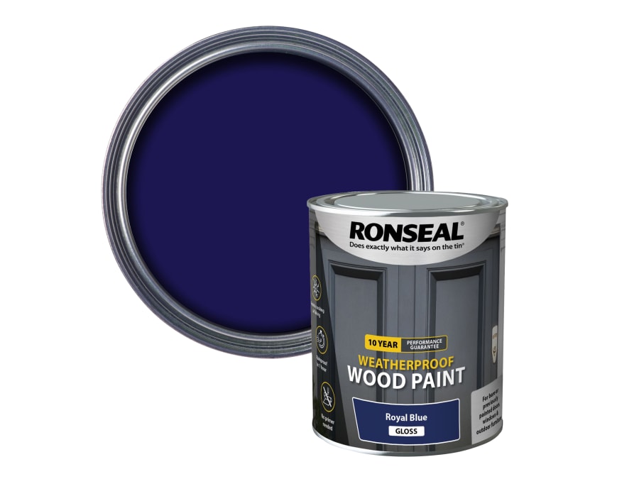 Ronseal 38777 10 Year Weatherproof Wood Paint Royal Blue Gloss 750ml