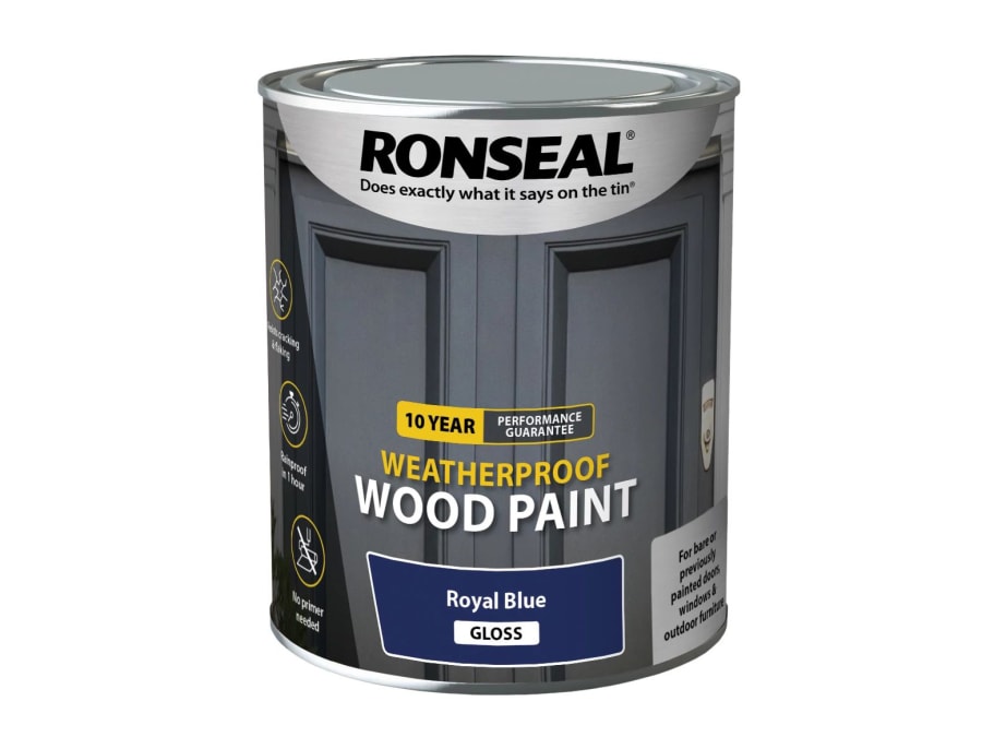 Ronseal 38777 10 Year Weatherproof Wood Paint Royal Blue Gloss 750ml