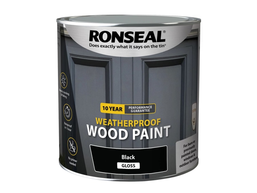 Ronseal 38781 10 Year Weatherproof Wood Paint Black Gloss 2.5 Litre
