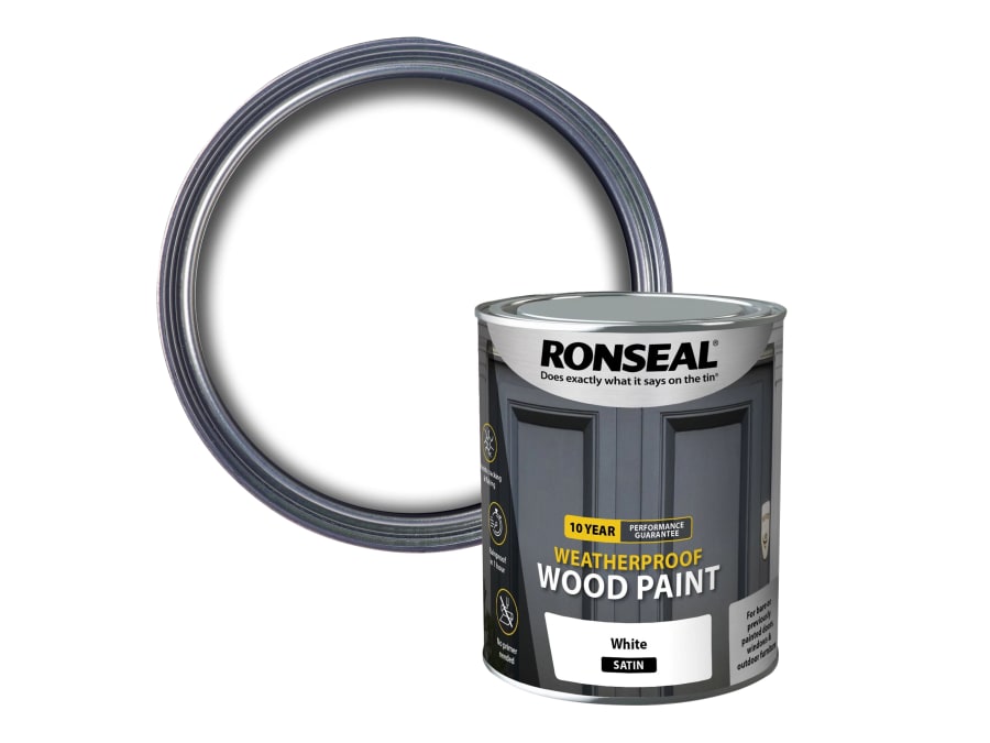 Ronseal 38787 10 Year Weatherproof Wood Paint White Satin 750ml