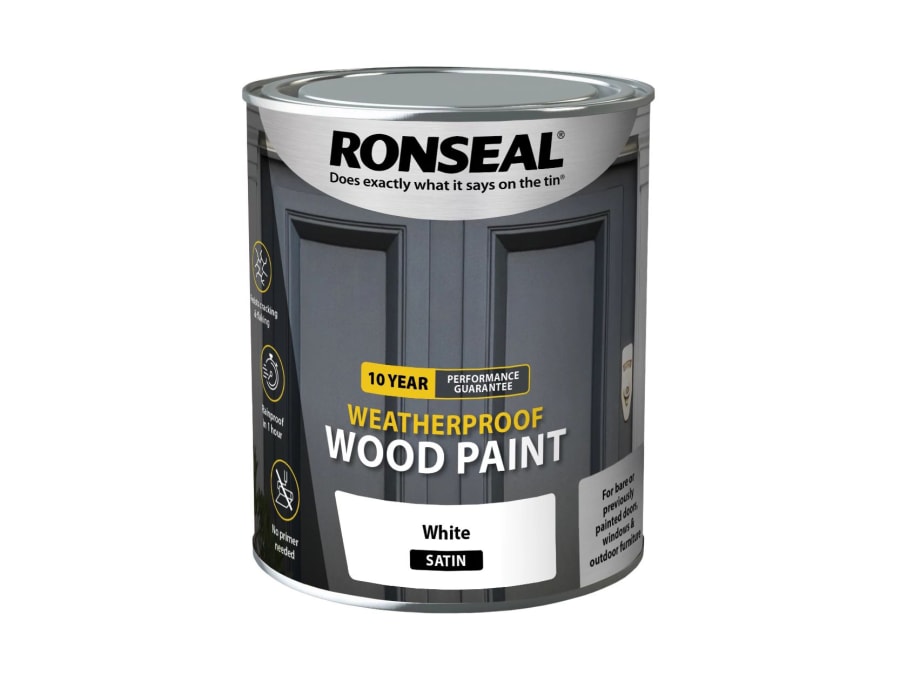 Ronseal 38787 10 Year Weatherproof Wood Paint White Satin 750ml