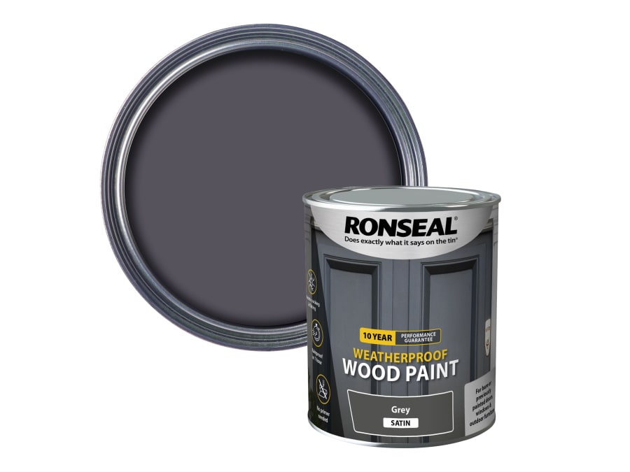 Ronseal 38789 10 Year Weatherproof Wood Paint Grey Satin 750ml
