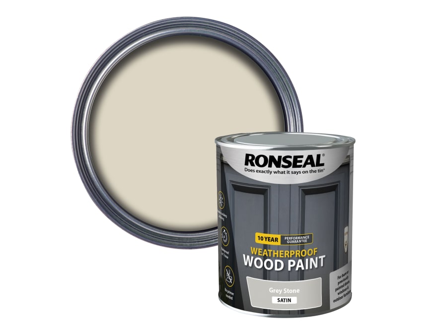 Ronseal 38791 10 Year Weatherproof Wood Paint Grey Stone Satin 750ml