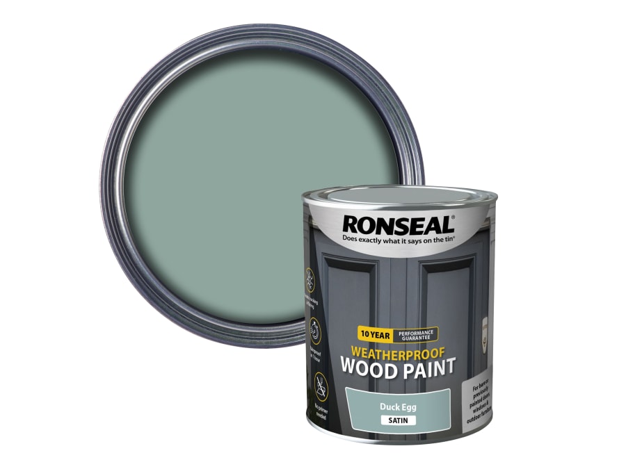 Ronseal 38792 10 Year Weatherproof Wood Paint Duck Egg Blue Satin 750ml