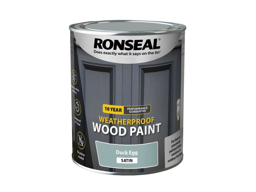 Ronseal 38792 10 Year Weatherproof Wood Paint Duck Egg Blue Satin 750ml
