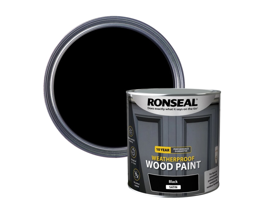 Ronseal 38794 10 Year Weatherproof Wood Paint Black Satin 2.5 Litre