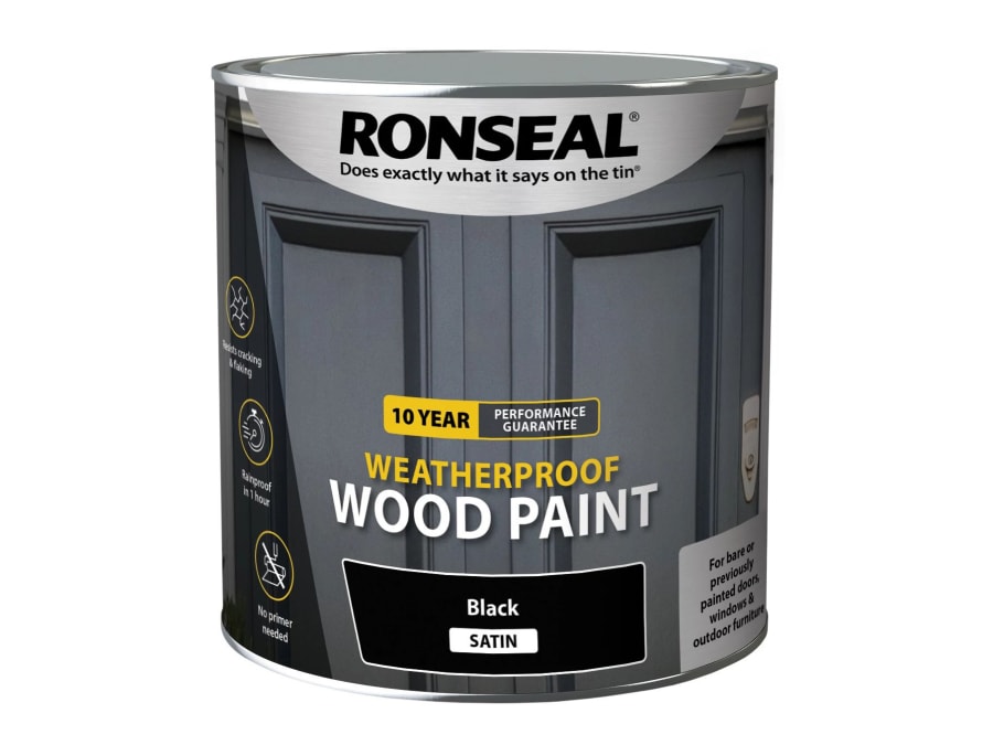Ronseal 38794 10 Year Weatherproof Wood Paint Black Satin 2.5 Litre