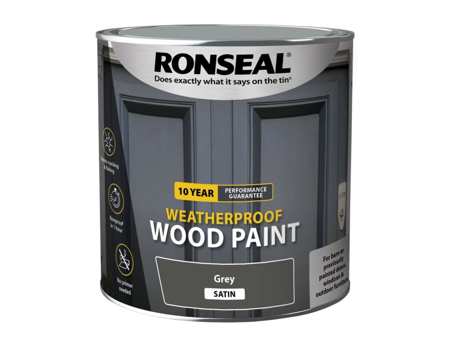 Ronseal 38796 10 Year Weatherproof Wood Paint Grey Satin 2.5 Litre