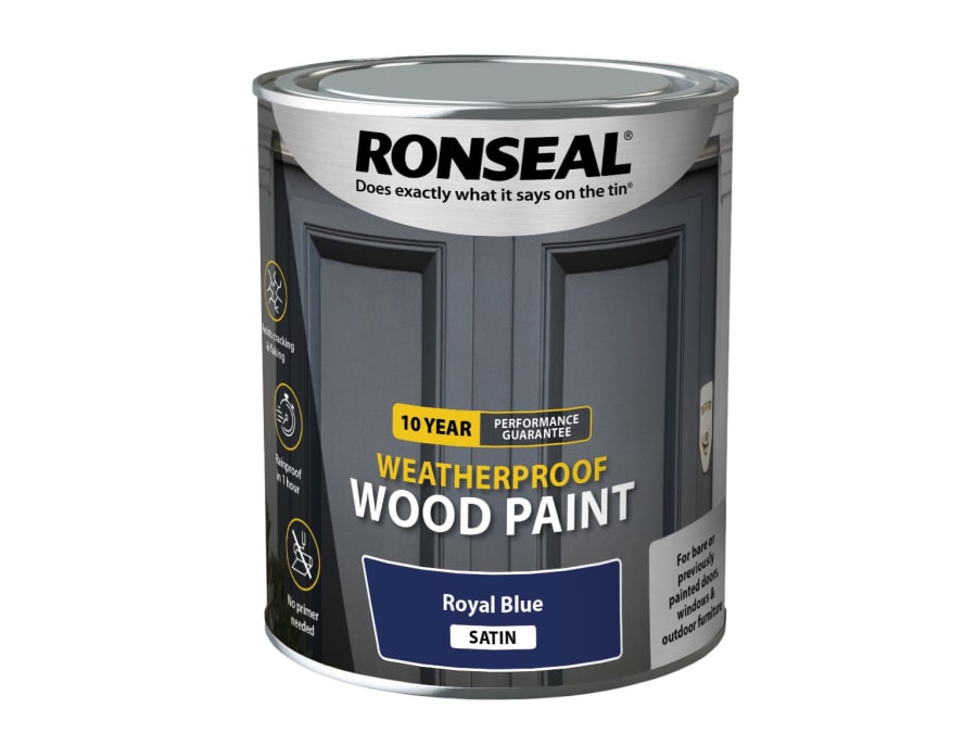 Ronseal 39397 10 Year Weatherproof Wood Paint Royal Blue Satin 750ml